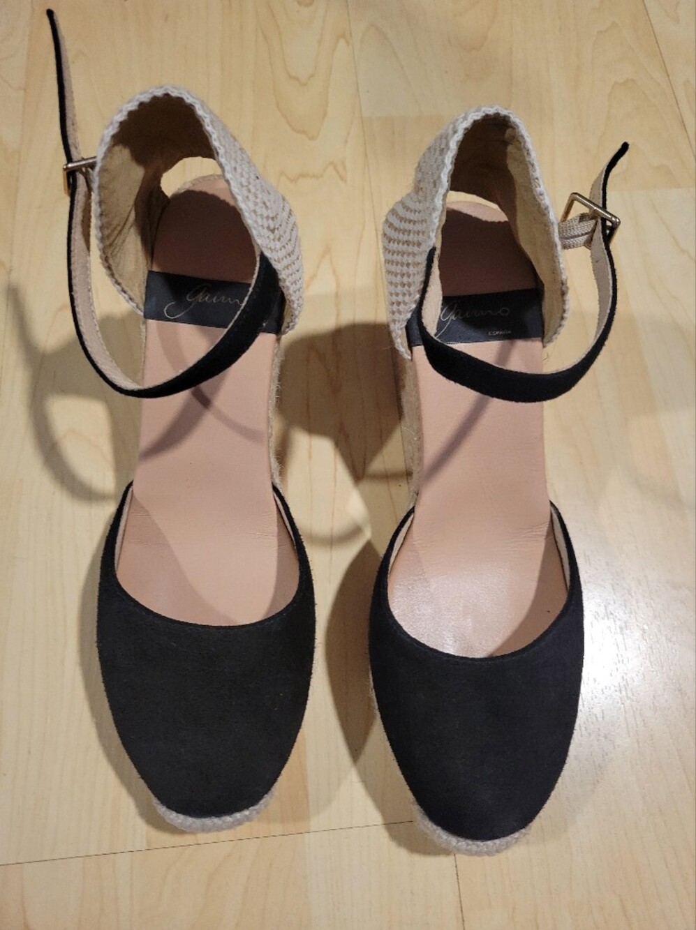 Black suede Espadrille Wedges